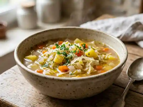 Soupe au chou savoureuse et réconfortante - Photo de présentation