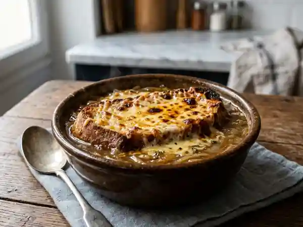 Soupe au fromage et oignons gratinée : recette savoureuse et réconfortante - Photo de présentation