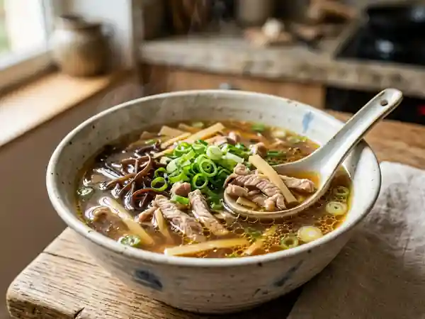 Bouillon de porc au gingembre et bambou croquant - Photo de présentation