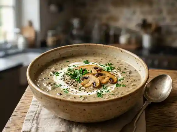 Soupe crémeuse aux champignons frais - Photo de présentation