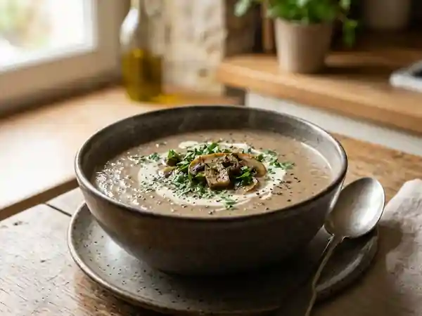 Soupe Crémeuse aux Champignons Frais : Recette Facile et Gourmande - Photo de présentation