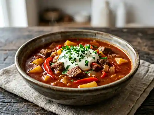 Soupe de goulash hongroise traditionnelle : recette savoureuse et réconfortante - Photo de présentation
