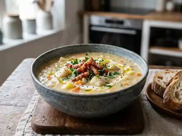 Soupe de poisson aux lardons fumés : recette savoureuse et facile - Photo de présentation