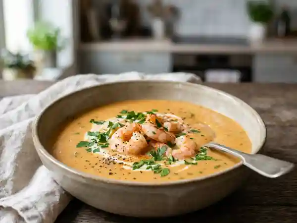Soupe de scampis crémeuse aux épices douces - Photo de présentation