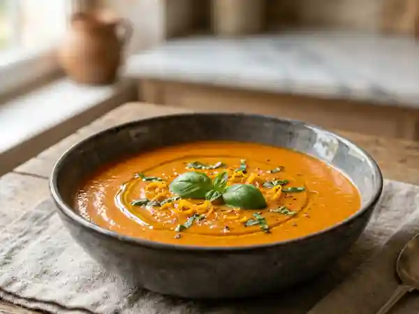 Soupe de tomates à l'orange fraîche et parfumée - Photo de présentation