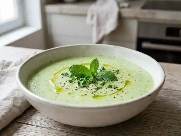 Soupe froide de concombre à la menthe ultra rafraîchissante - Photo de présentation
