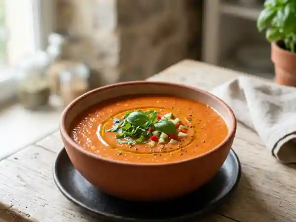 Soupe de tomates givrée au basilic - Photo de présentation