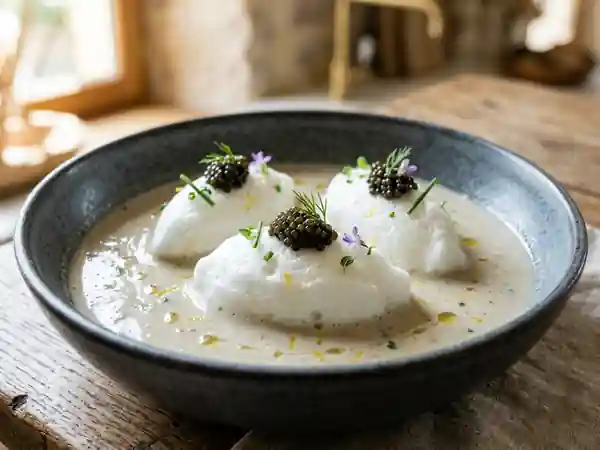 Soupe glacée d'huîtres, œufs en neige et caviar : recette raffinée et gourmande - Photo de présentation