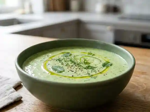 Soupe glacée fraîcheur concombre et herbes aromatiques - Photo de présentation