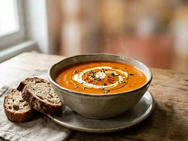 Soupe gourmande aux poivrons rouges et épices douces - Photo de présentation