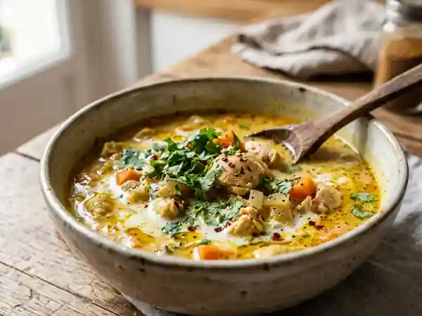 Velouté de poulet coco-curry onctueux - Photo de présentation