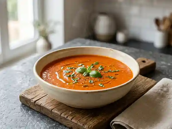Soupe légère et savoureuse de tomates fraîches - Photo de présentation
