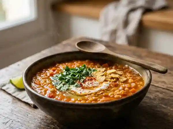 Soupe de lentilles mexicaine onctueuse et relevée - Photo de présentation