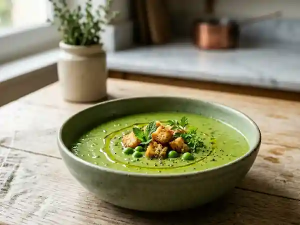 Velouté de petits pois soyeux à la crème - Photo de présentation