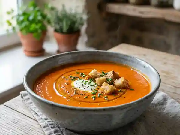 Soupe onctueuse aux poivrons rouges rôtis - Photo de présentation