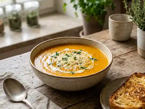 Soupe onctueuse carotte et gruyère : recette facile et gourmande - Photo de présentation