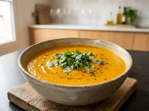 Soupe onctueuse de carottes à la coriandre fraîche - Photo de présentation