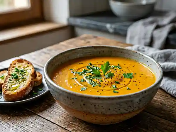 Soupe onctueuse de carottes au persil frais - Photo de présentation