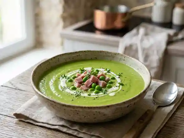 Velouté de petits pois soyeux au jambon - Photo de présentation