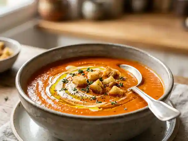 Velouté de poivrons rôtis et crème soyeuse - Photo de présentation