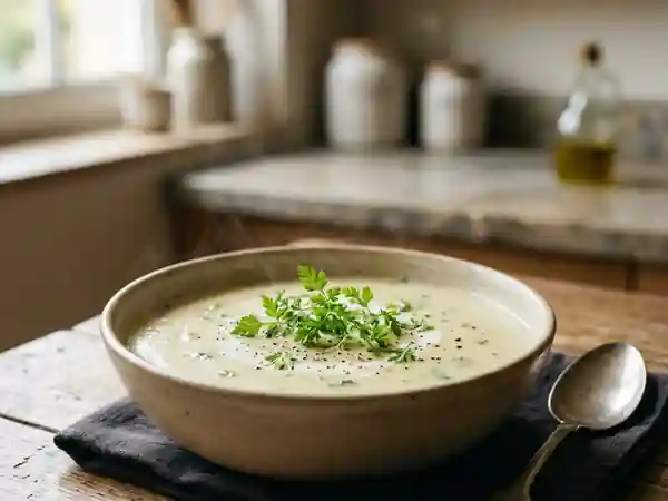 Velouté de pommes de terre soyeux au cerfeuil - Photo de présentation