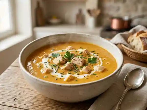 Velouté de potiron soyeux au poulet tendre - Photo de présentation