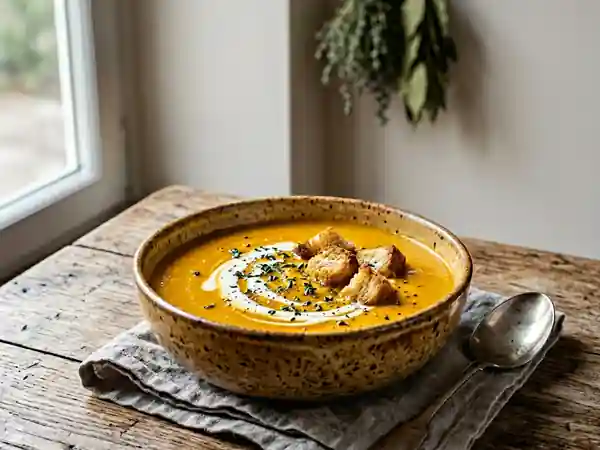 Soupe paysanne de potiron onctueuse et réconfortante - Photo de présentation