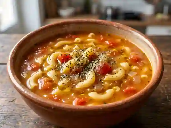 Soupe provençale aux macaronis et tomates - Photo de présentation
