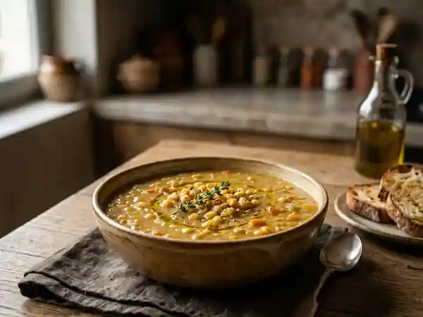 Velouté de pois cassés onctueux au thym - Photo de présentation