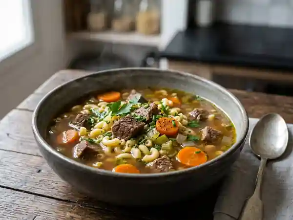 Soupe de bœuf aux coquillettes fondantes - Photo de présentation