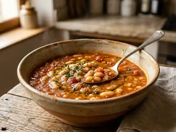 Velouté rustique de haricots blancs à la tomate - Photo de présentation
