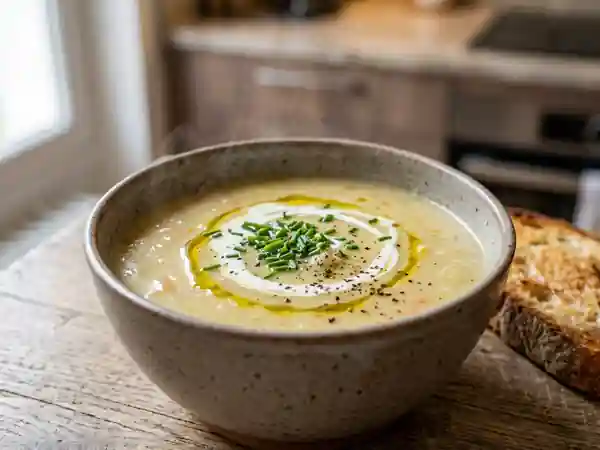 Soupe réconfortante d'hiver aux pommes de terre et légumes - Photo de présentation