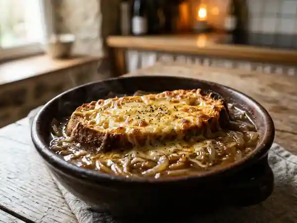 Soupe repas aux oignons à la wallonne : recette traditionnelle et réconfortante - Photo de présentation