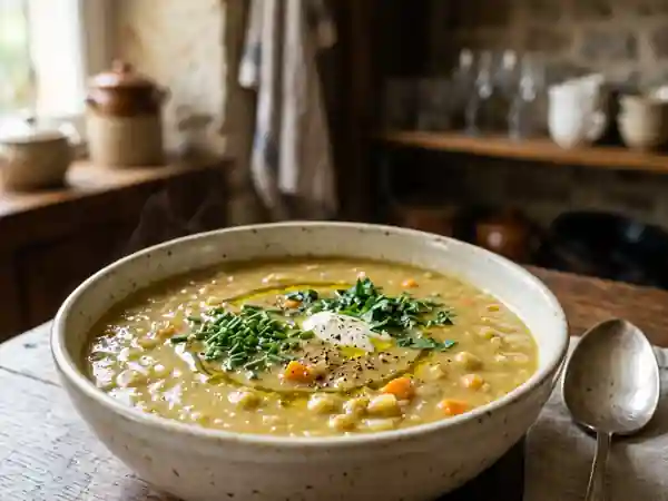 Velouté de pois cassés onctueux au thym - Photo de présentation