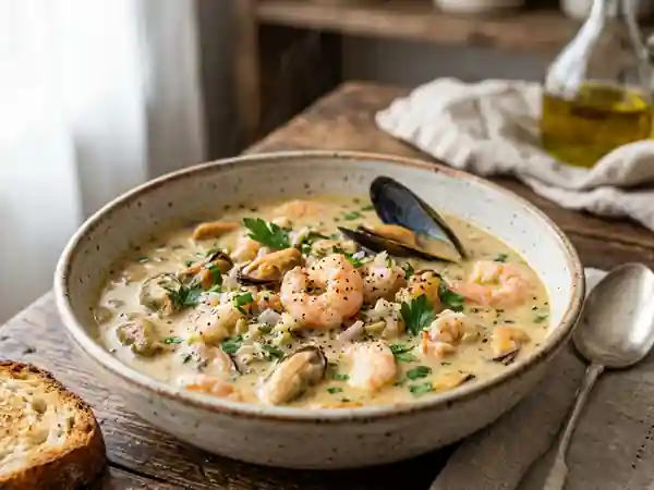 Velouté iodé aux moules et crevettes - Photo de présentation
