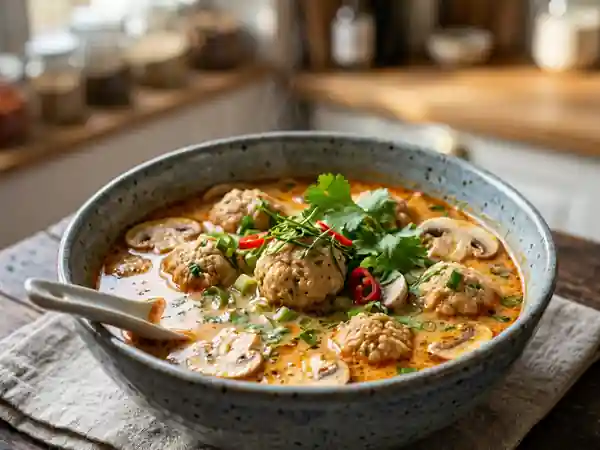 Soupe thaï onctueuse au poulet et coco - Photo de présentation