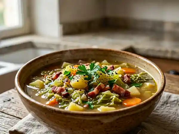 Soupe aux choux rustique et lard fumé - Photo de présentation
