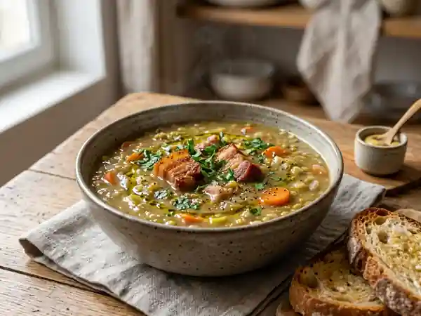 Velouté rustique de pois cassés et petit salé - Photo de présentation