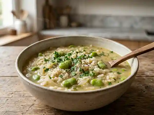 Soupe de fèves fondantes et riz au persil - Photo de présentation
