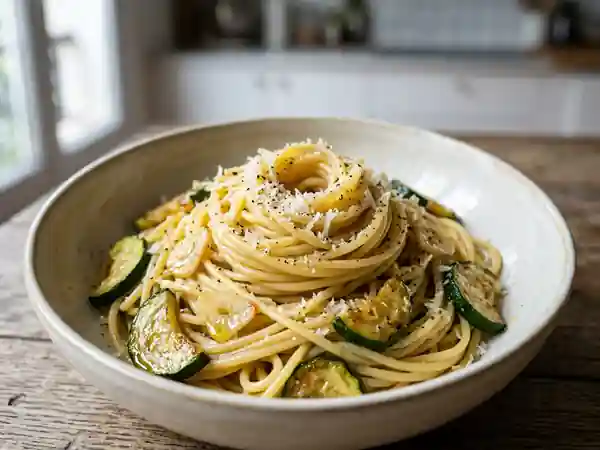 Spaghetti à l'ail et courgettes sautées : recette savoureuse et rapide - Photo de présentation