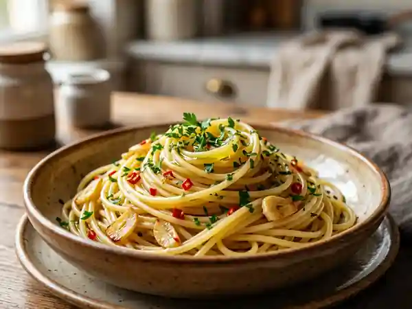 Spaghetti à l'ail, huile d'olive et piment : recette savoureuse et rapide - Photo de présentation