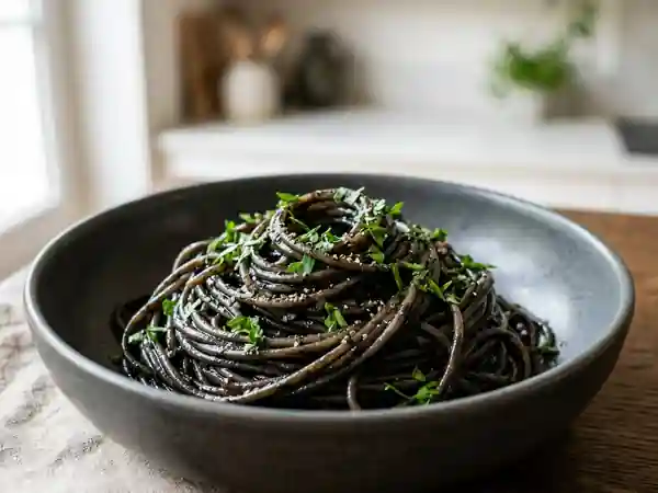 Spaghetti noirs à l'encre de seiche et vin blanc - Photo de présentation
