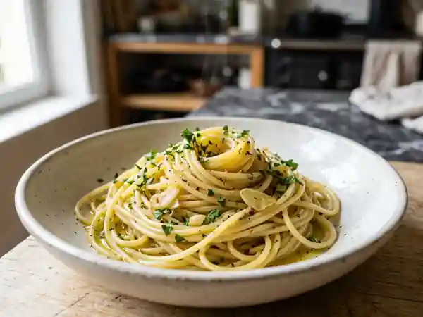 Spaghetti Aglio e Olio fondants et parfumés - Photo de présentation