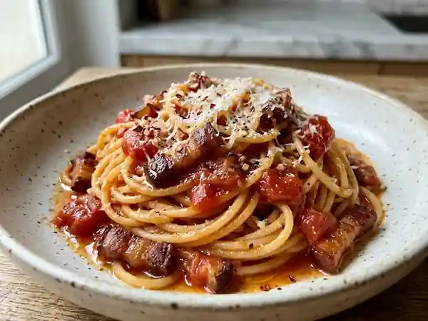 Spaghetti all'Amatriciana : Recette Italienne Authentique et Savoureuse - Photo de présentation