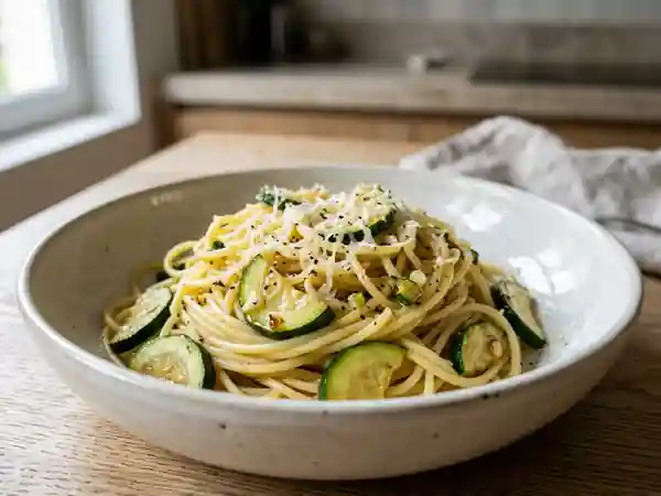 Spaghetti crémeux aux courgettes et parmesan - Photo de présentation