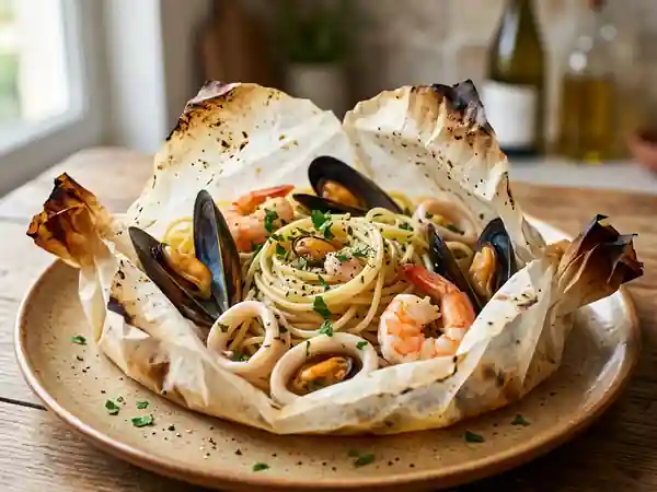Spaghetti aux fruits de mer, infusion iodée - Photo de présentation