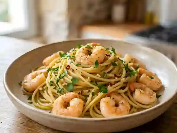 Spaghetti aux gambas ail et piment - Photo de présentation