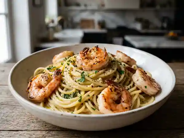 Spaghetti aux gambas flambées au pastis - Photo de présentation
