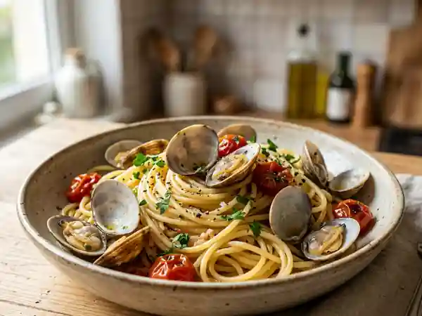 Spaghetti iodés aux palourdes et tomates - Photo de présentation