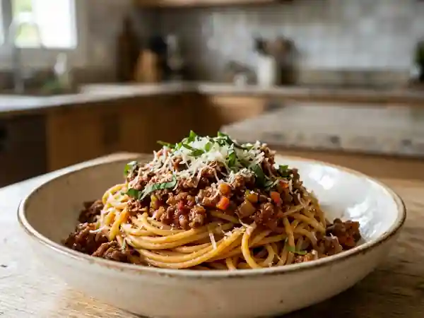 Spaghetti bolognaise fondant et corsé - Photo de présentation